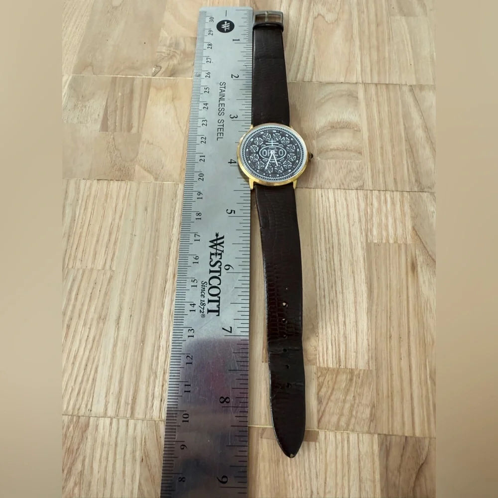 Vintage Oreo cookie Swiss made leather watch NEW BATTERY